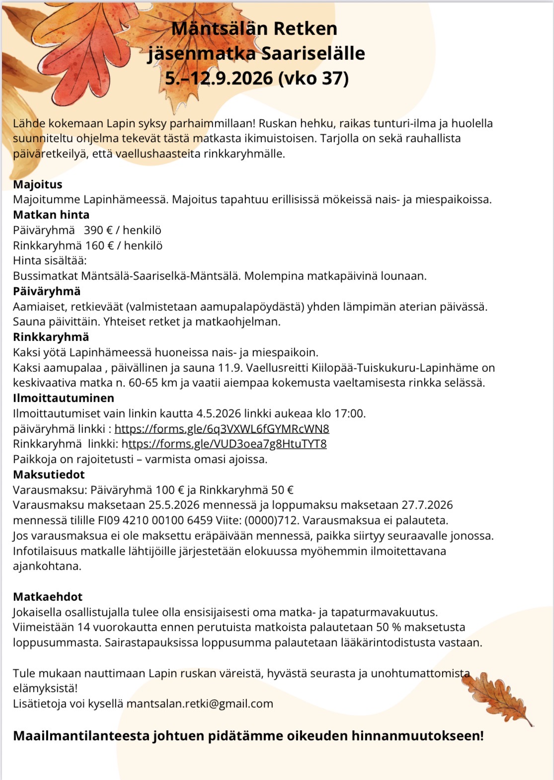 Tapahtumat M nts l n Retki Ry Tapahtumat M nts l n Retki Ry